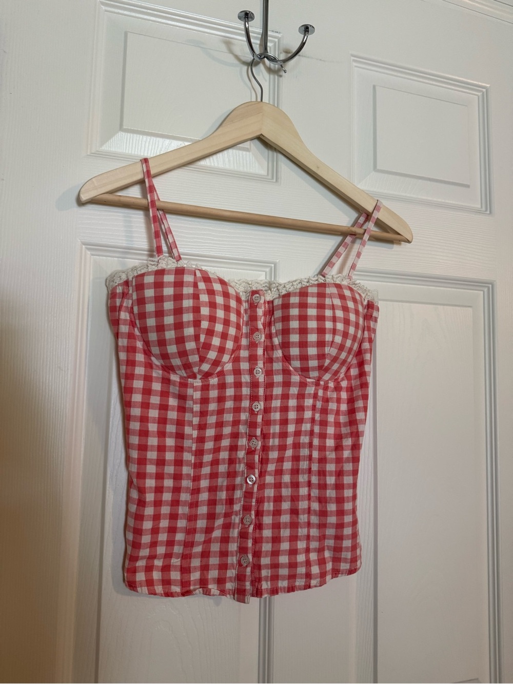 Red/ Pink Bustier Gingham Cami Top